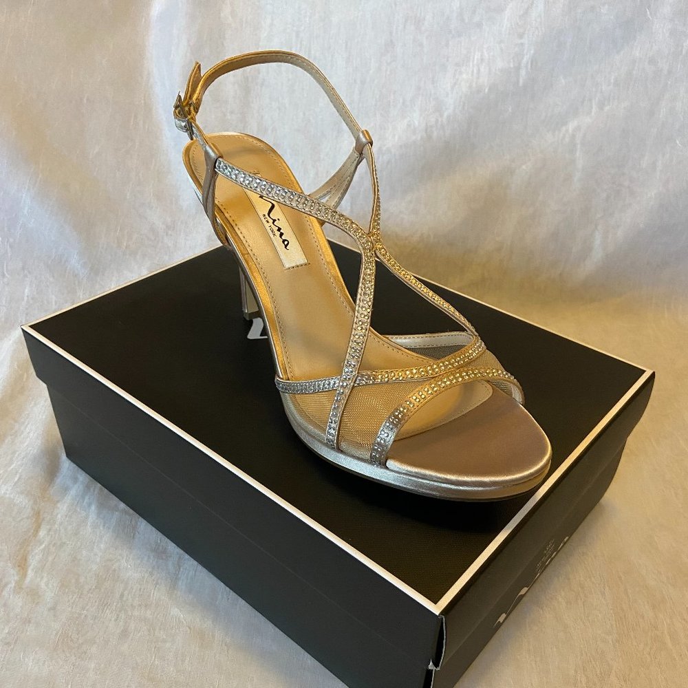 Nina Blossom Strappy Embellished Evening Sandals- Champagne Jolie